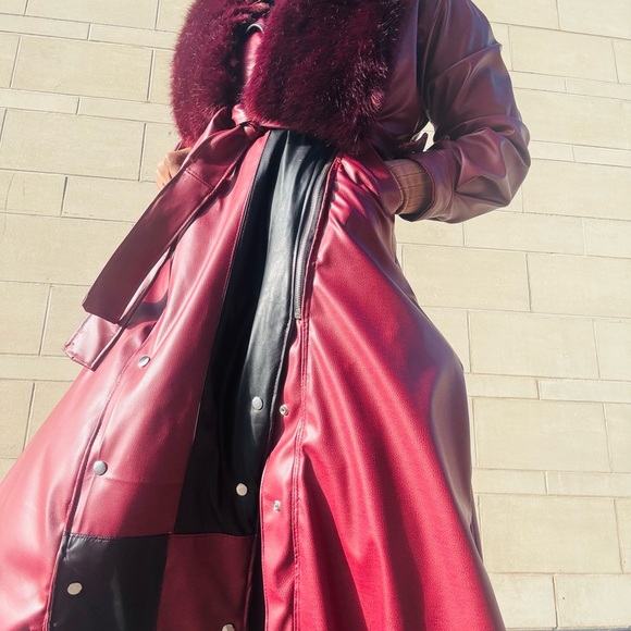 “Divinity” patchwork burgundy and Black Trench Coat - Picture 3 of 6